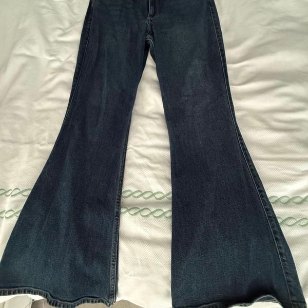 Hollister High-Rise Flare Size 12R Dark Wash Floral Embroidered Jeans