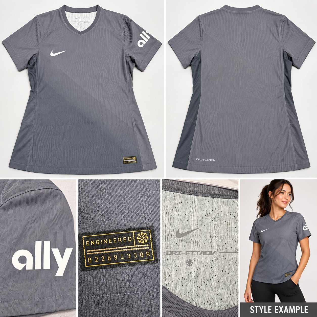 Nike Dri-FIT ADV Gray Soccer Jersey Ally Sleeve Logo size Small 2