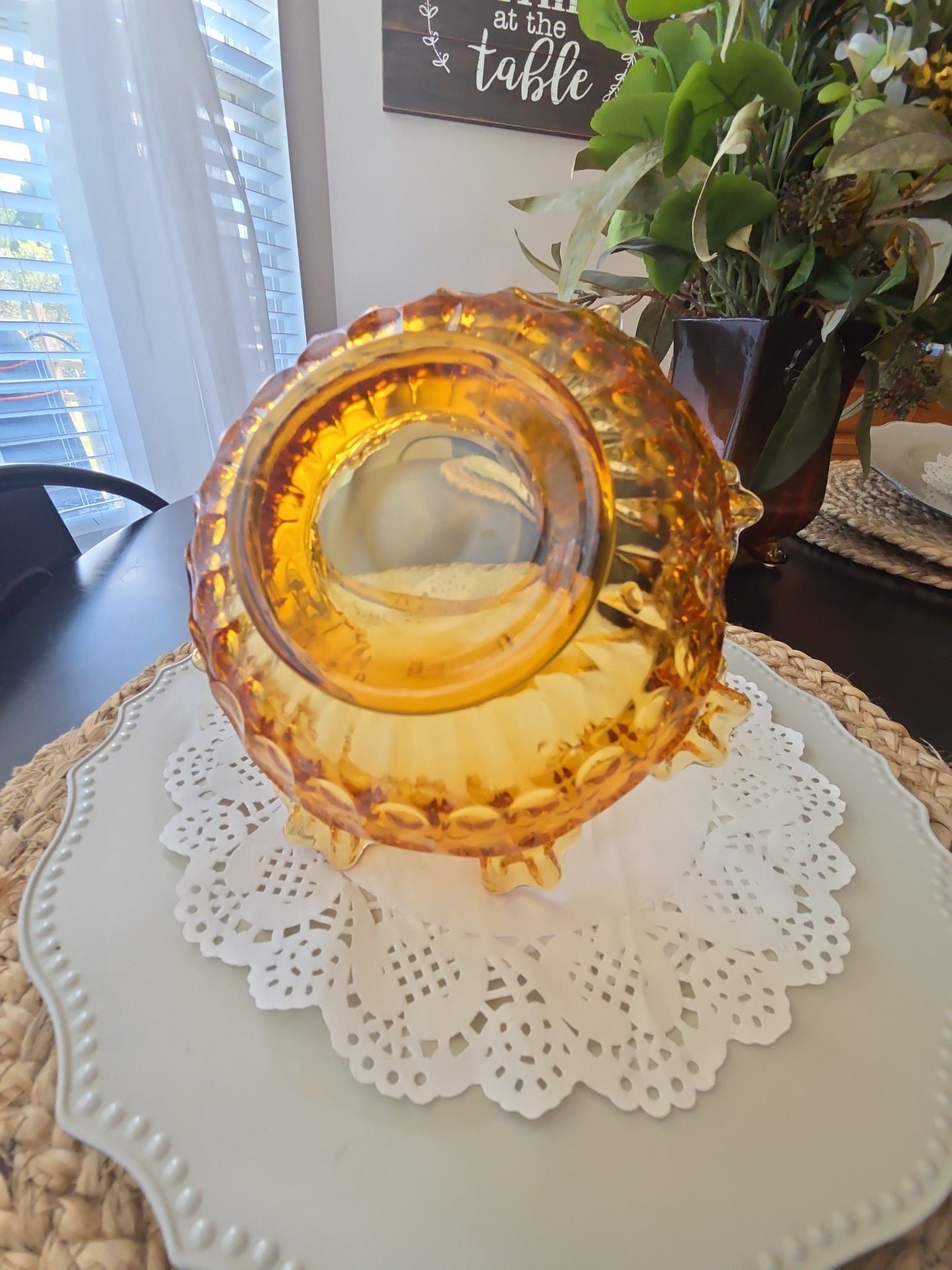 Fenton Amber Glass Thumbprint Ruffled Basket 4
