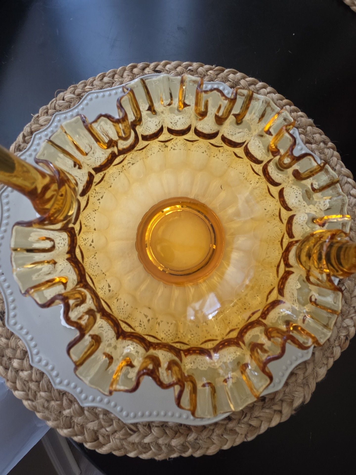 Fenton Amber Glass Thumbprint Ruffled Basket 5