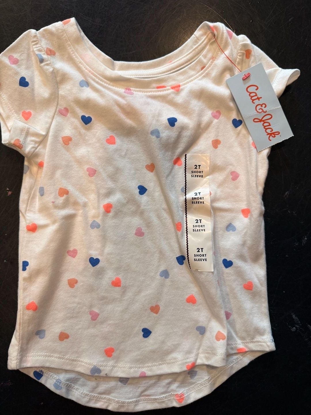 Cat & Jack Heart Print Shirt Size 2T White Multicolor Hearts 2