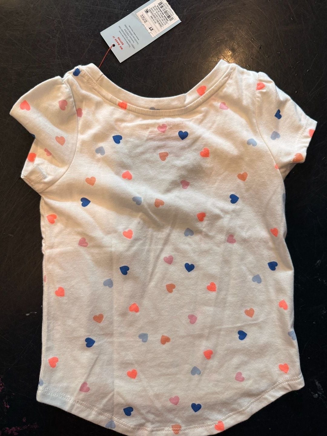 Cat & Jack Heart Print Shirt Size 2T White Multicolor Hearts 6