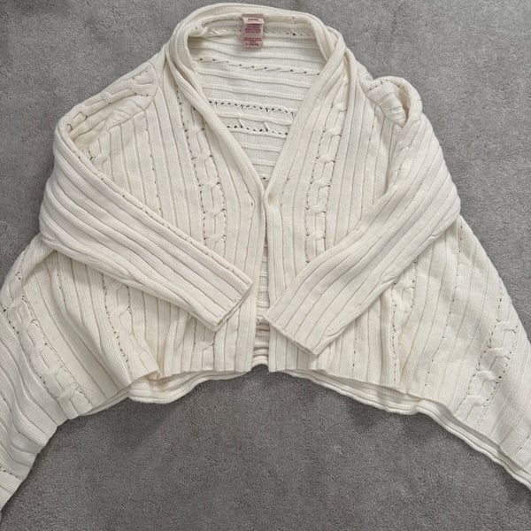 Faded Glory Cardigan Size L (12/14) White Cable Knit Open Front