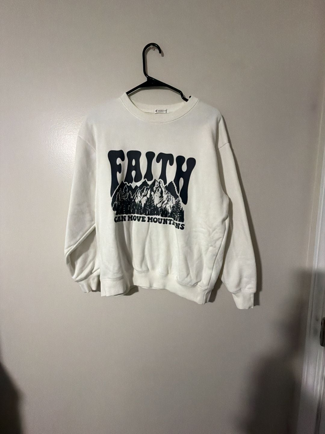 Elevated Faith Faith Can Move Mountains Unisex Crewneck White Sweatshirt 2