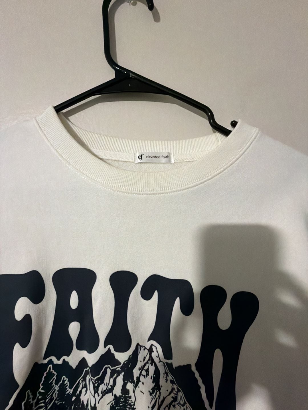 Elevated Faith Faith Can Move Mountains Unisex Crewneck White Sweatshirt 3