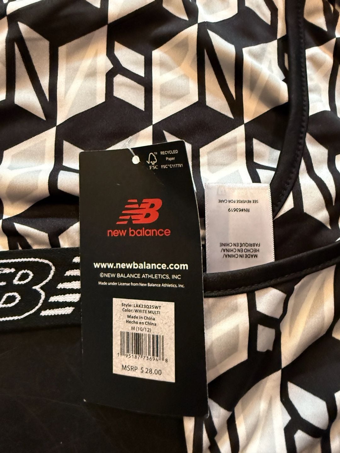 Two New Balance Sports Bra Size M White Multi Geometric Print Youth 2