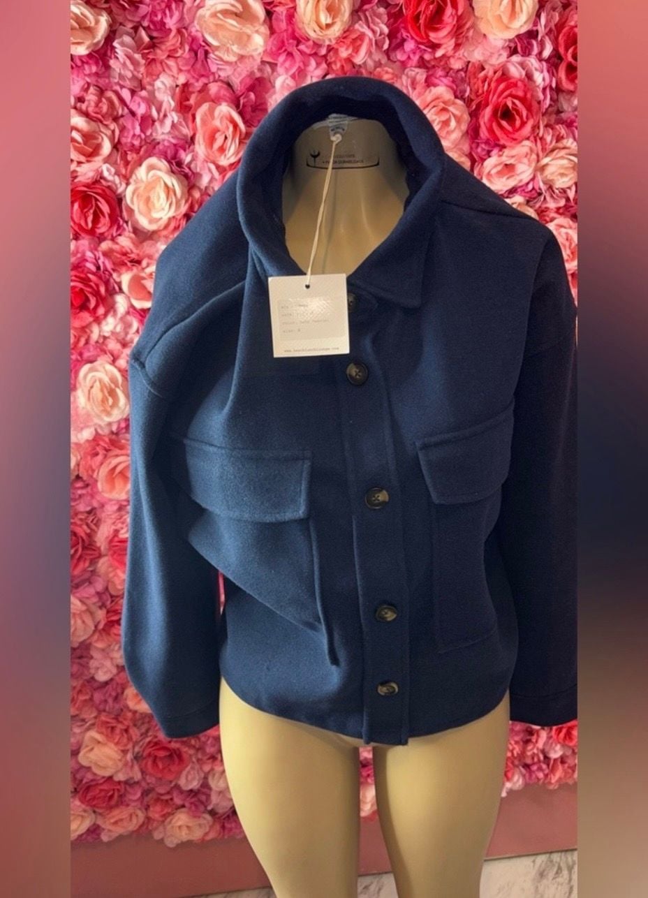 Beach Lunch Lounge Taya Drop Shoulder Jacket Size M Blue Wool Blend 2