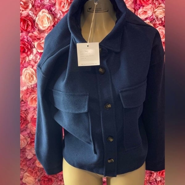 Beach Lunch Lounge Taya Drop Shoulder Jacket Size M Blue Wool Blend