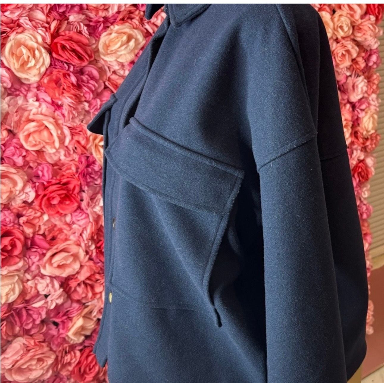 Beach Lunch Lounge Taya Drop Shoulder Jacket Size M Blue Wool Blend 6