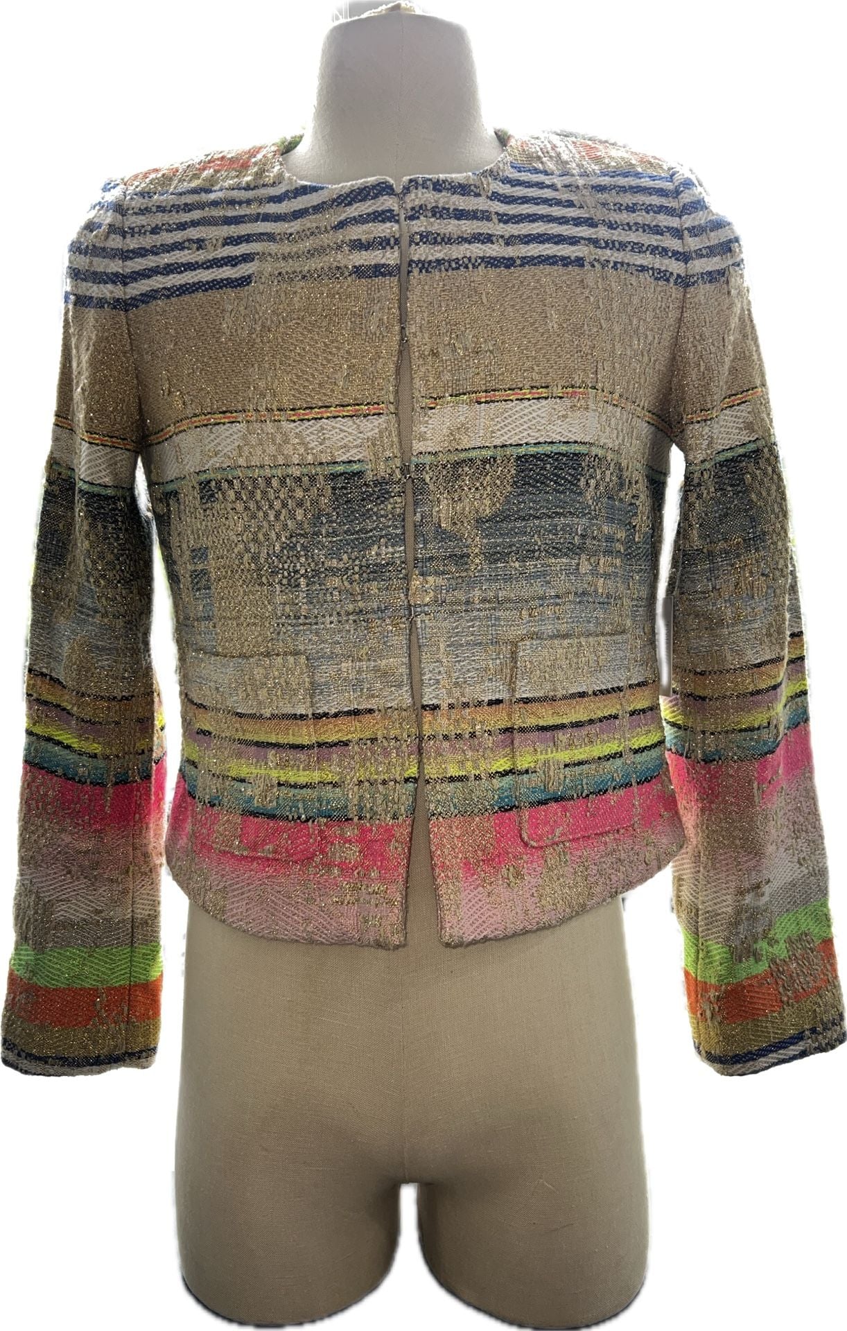 Ecru Metallic Multicolor Tweed Jacket Size L NWT 2