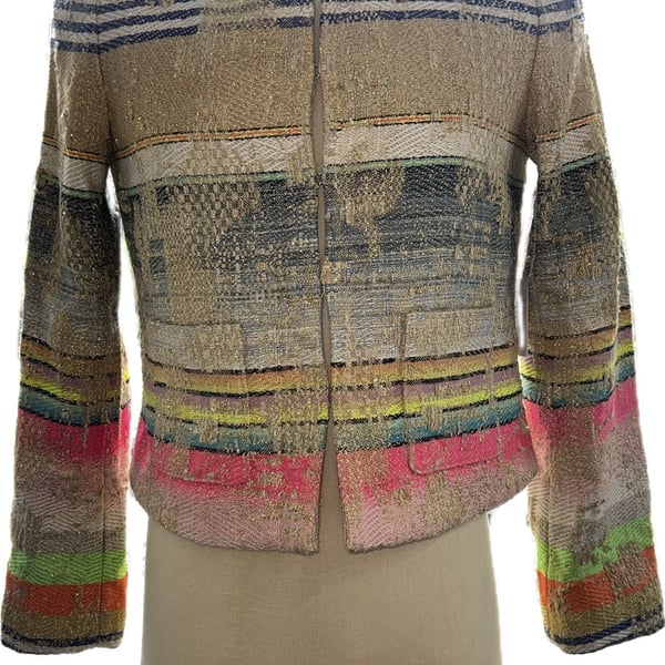Ecru Metallic Multicolor Tweed Jacket Size L NWT