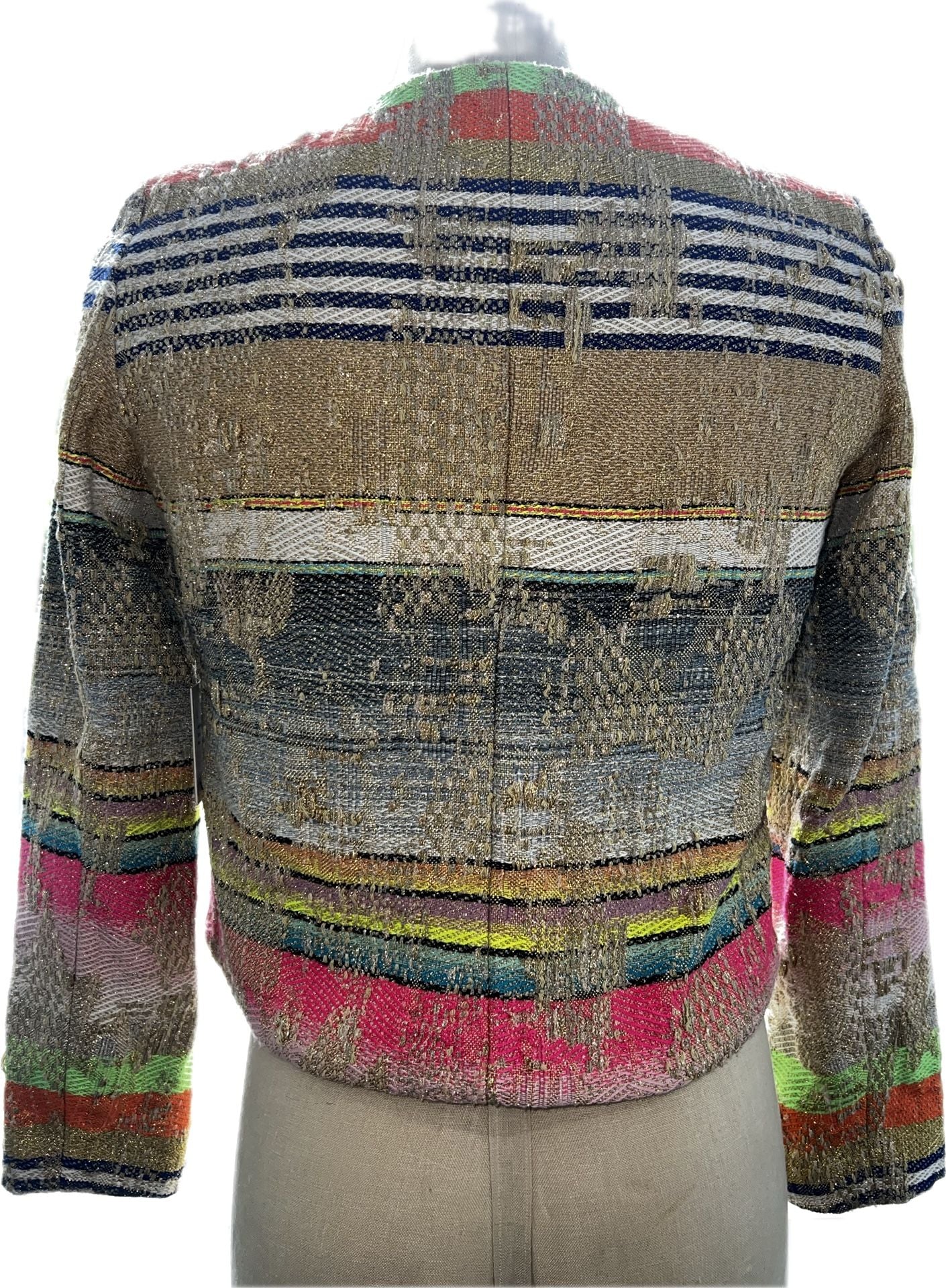 Ecru Metallic Multicolor Tweed Jacket Size L NWT 4