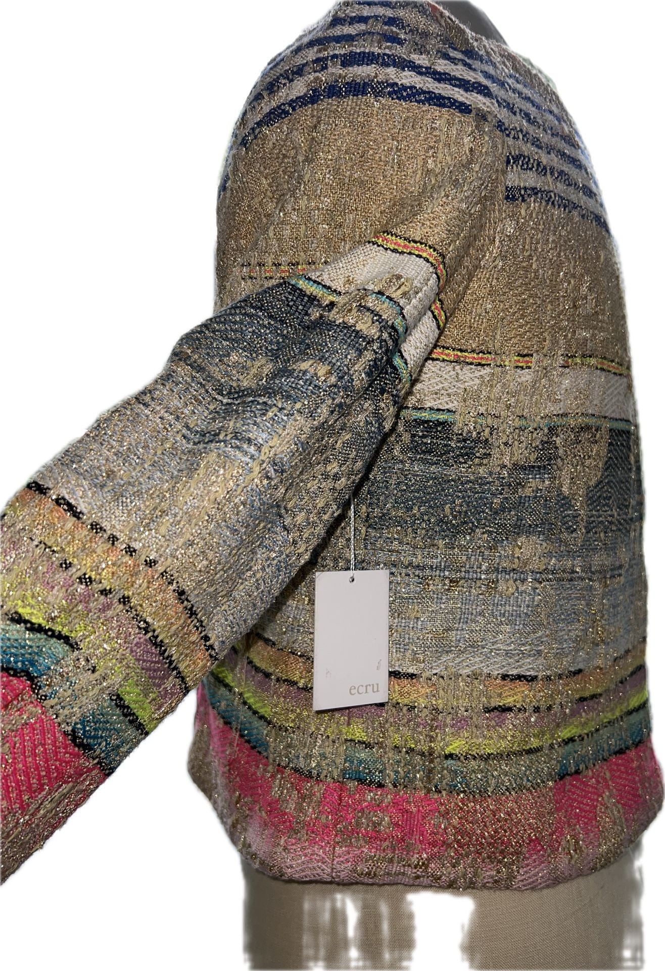 Ecru Metallic Multicolor Tweed Jacket Size L NWT 5
