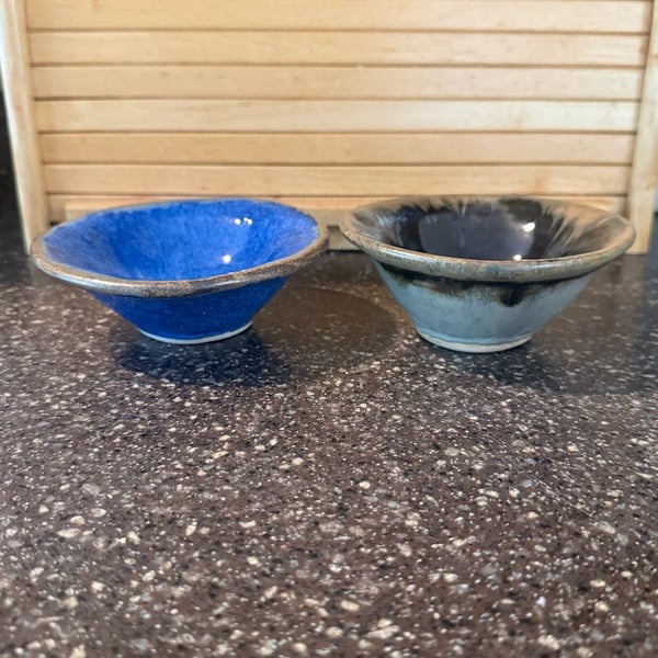 Studio Pottery Blue Bowls Set of 2 Handmade Ceramic Serving Bowls