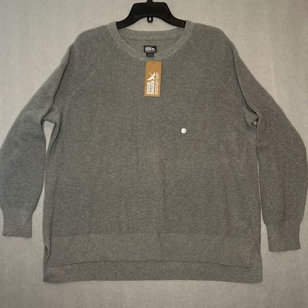 Eddie Bauer Cascadia Crewneck Sweater Size XL Grey Waffle Knit Pullover