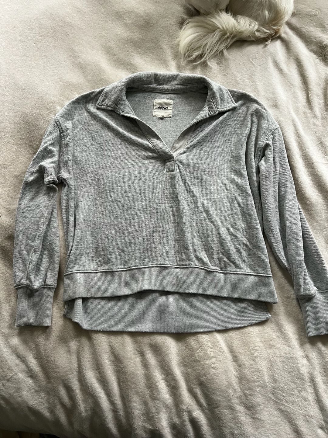 Aerie Gray Collared Long Sleeve Sweatshirt XS 2