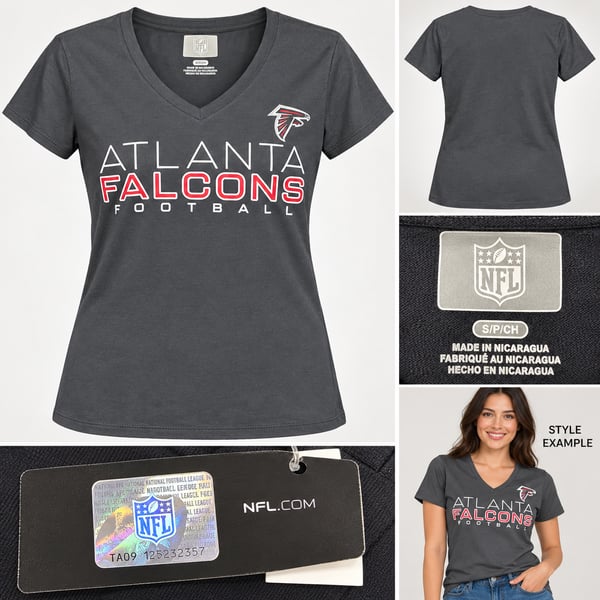 Atlanta Falcons NFL Women’s Charcoal V-Neck Football Tee Small NWT