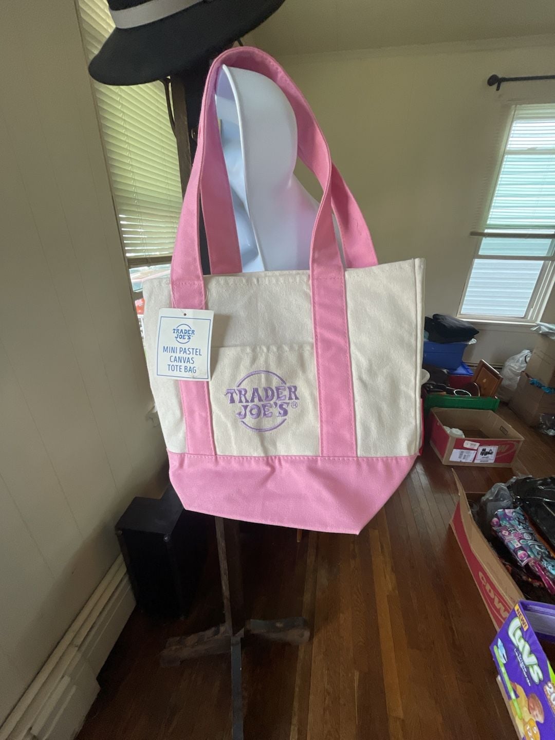 NWT Trader Joe's Mini Pastel Canvas Tote Bag Pink 2
