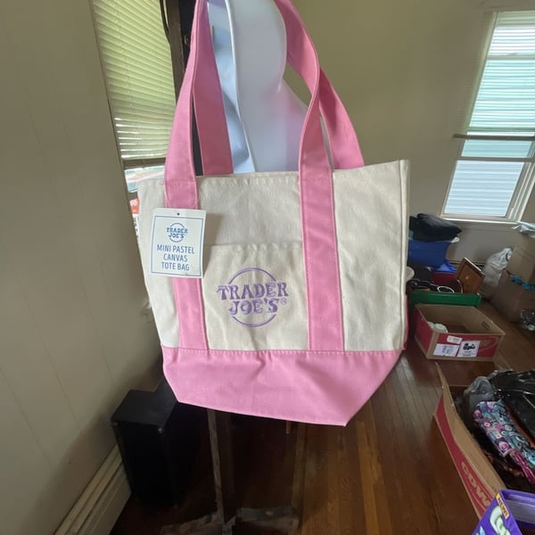 NWT Trader Joe's Mini Pastel Canvas Tote Bag Pink