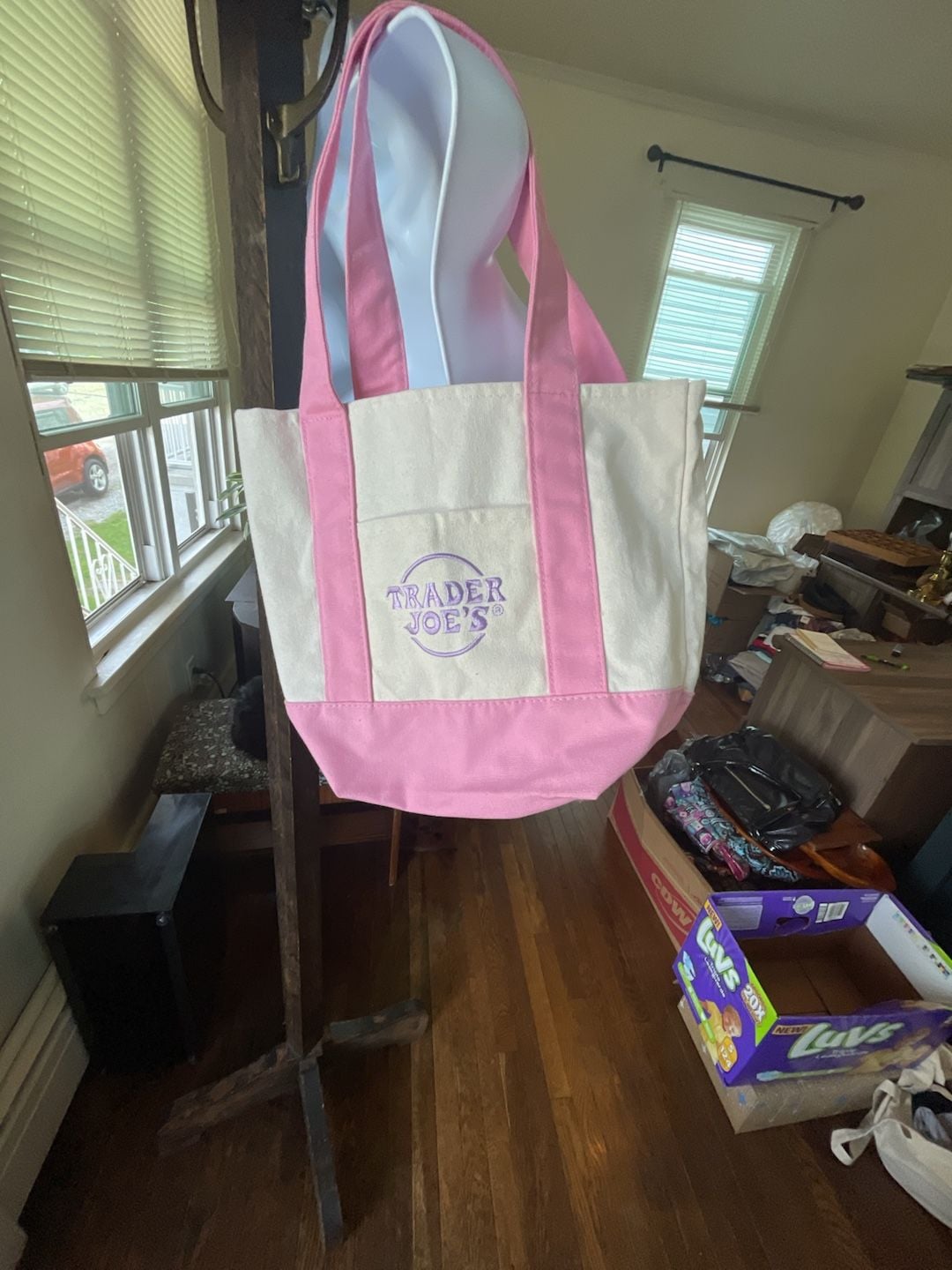 NWT Trader Joe's Mini Pastel Canvas Tote Bag Pink 3