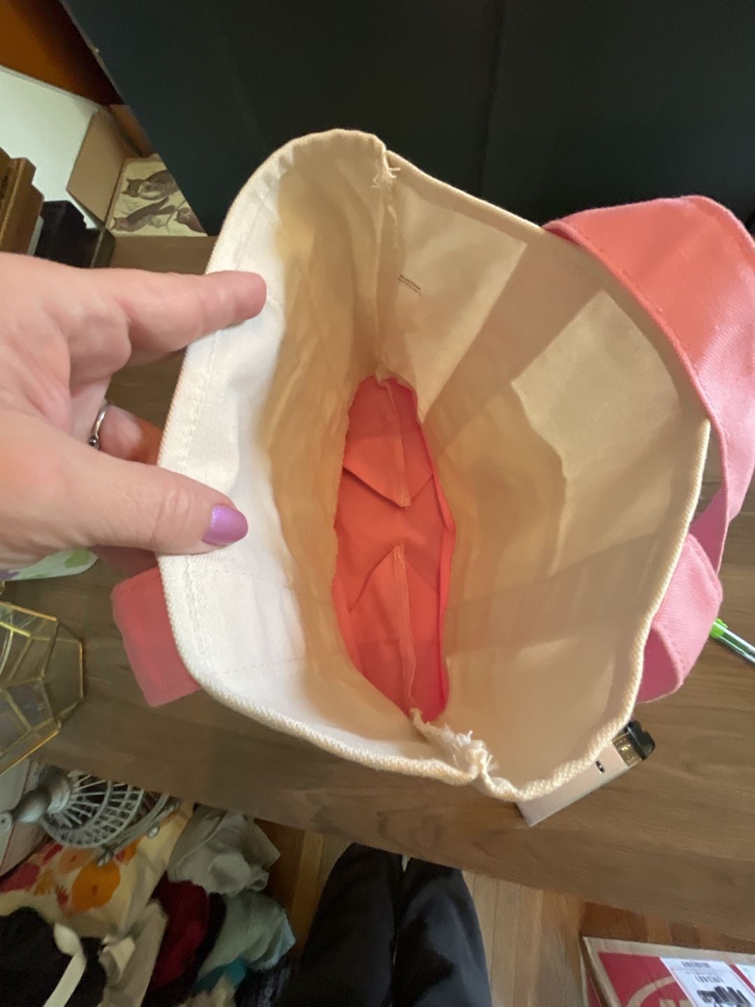 NWT Trader Joe's Mini Pastel Canvas Tote Bag Pink 4