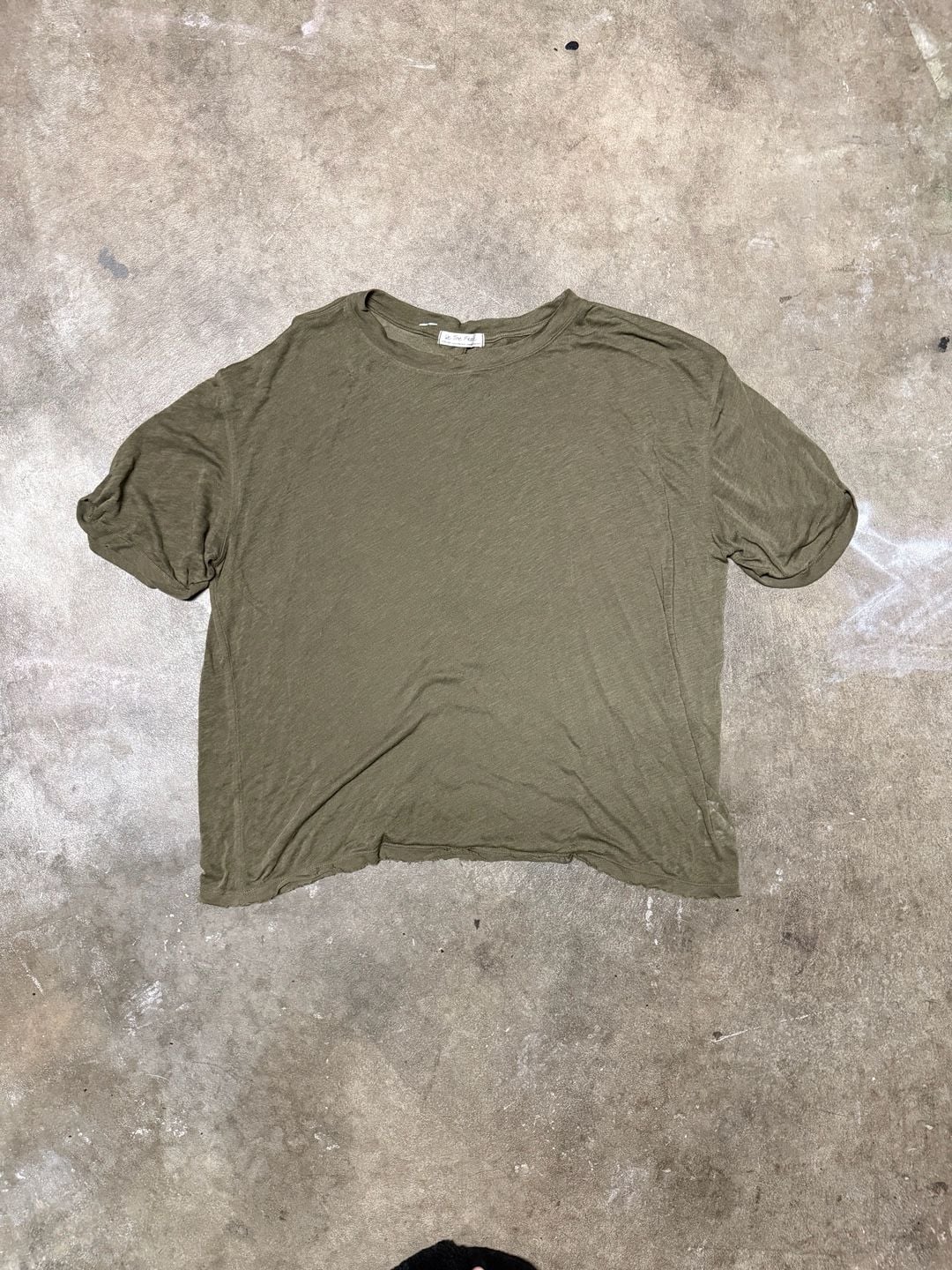 We The Free Olive Green Linen Blend T-Shirt Extra Large 2