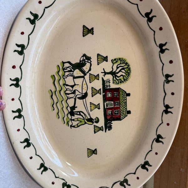 Metlox Poppytrail Homestead Provincial Oval Platter 13.5" Cream Farm Scene