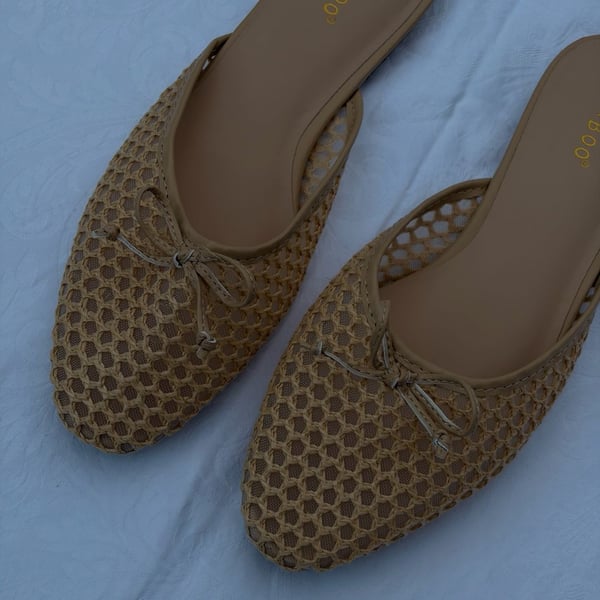 Bamboo Flats Woven Bow Slip On Mules