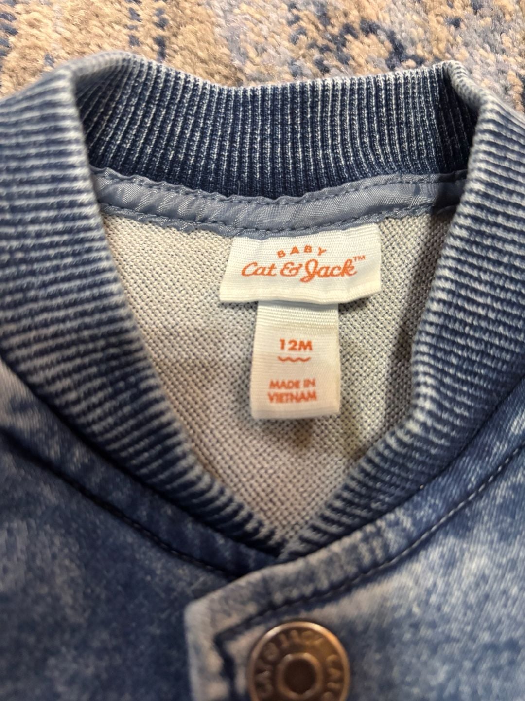 Adorable Cat & Jack Denim Bomber Jacket Size 12M 4