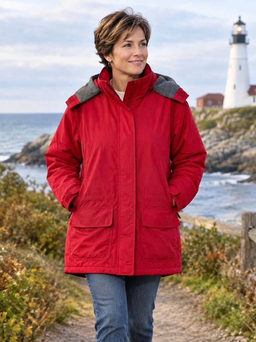 Vintage Lands End Red Squall Parka Jacket Polartec Fleece Lined Size M Petite 2