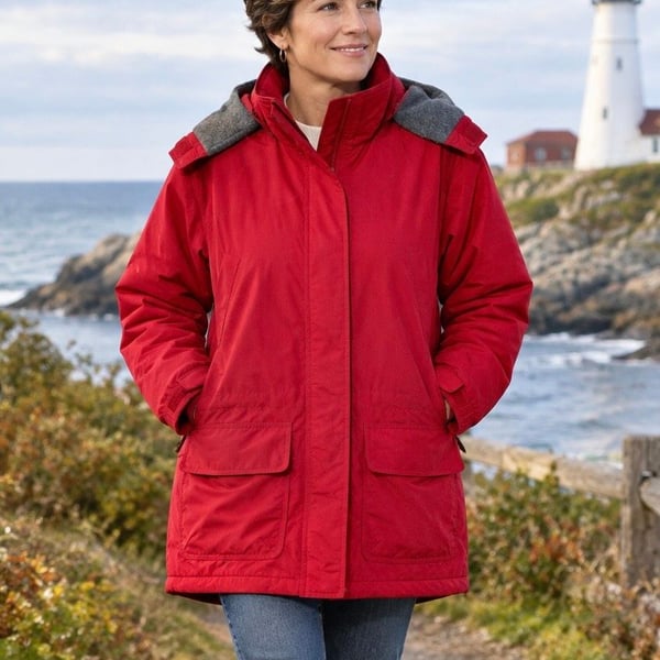 Vintage Lands End Red Squall Parka Jacket Polartec Fleece Lined Size M Petite