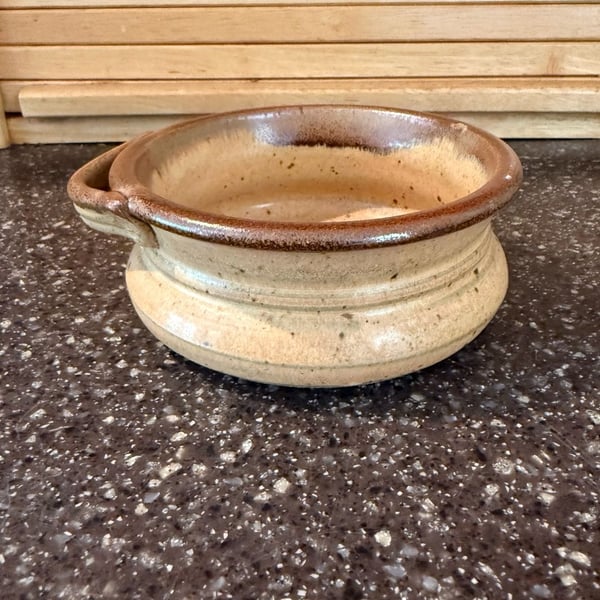 Tom's Thumb Pottery Brown Speckled Stoneware Bowl with Handle
