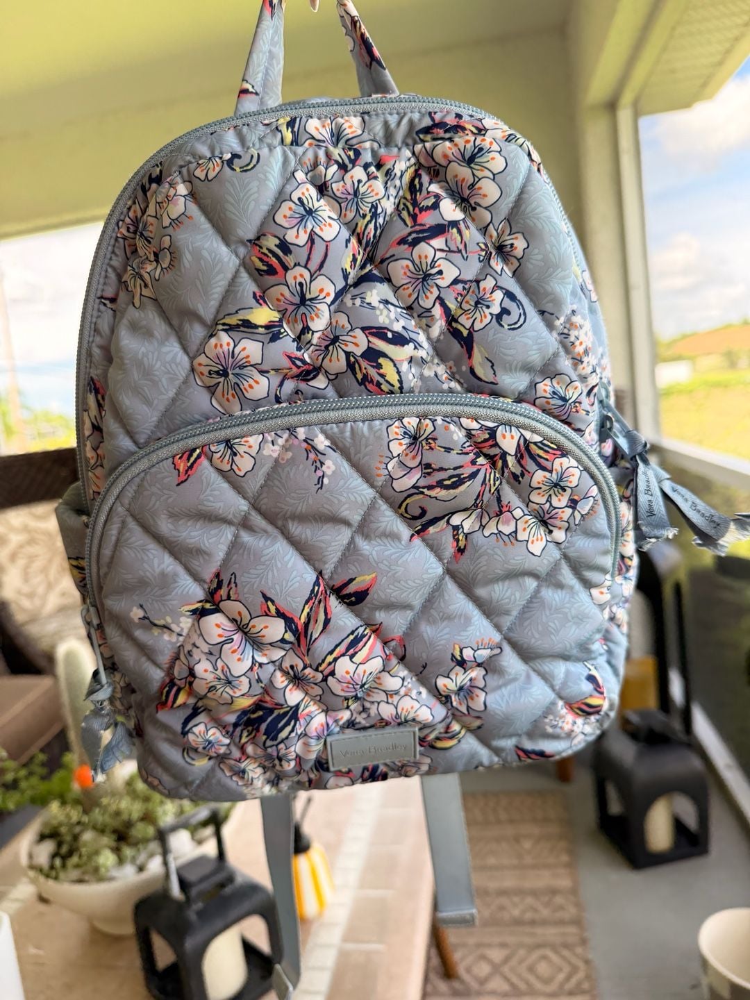 Vera Bradley Light Blue Quilted Floral Cherry Blossom Backpack Purse 2