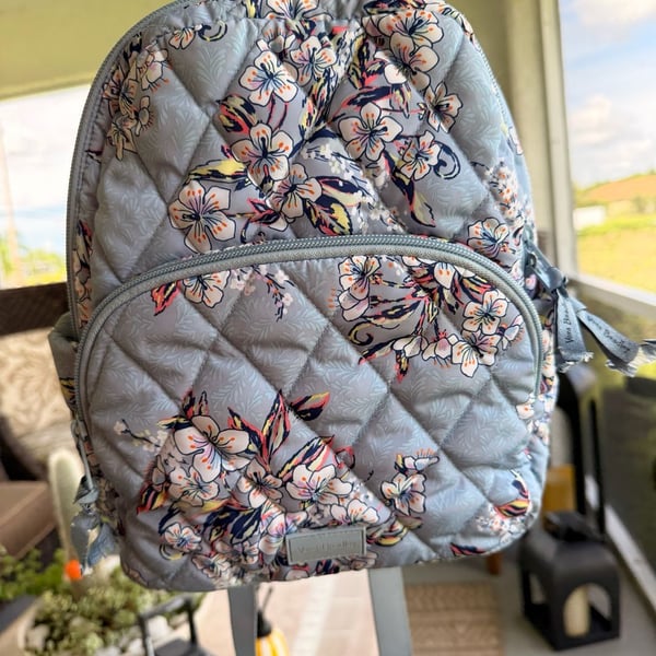 Vera Bradley Light Blue Quilted Floral Cherry Blossom Backpack Purse