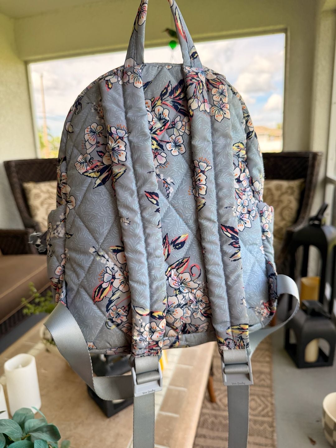 Vera Bradley Light Blue Quilted Floral Cherry Blossom Backpack Purse 3