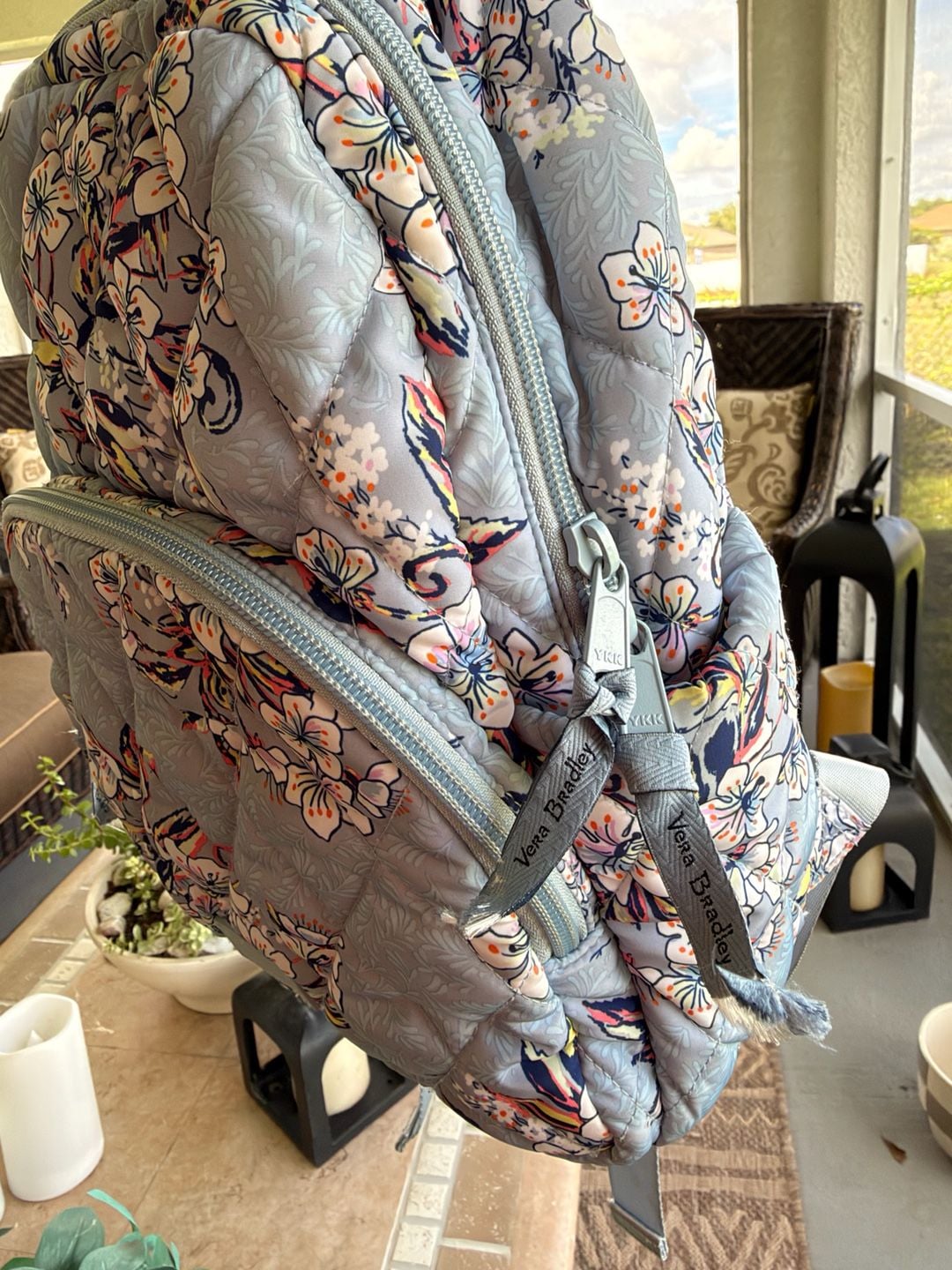 Vera Bradley Light Blue Quilted Floral Cherry Blossom Backpack Purse 4