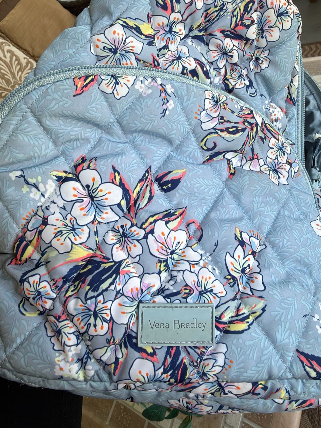 Vera Bradley Light Blue Quilted Floral Cherry Blossom Backpack Purse 7