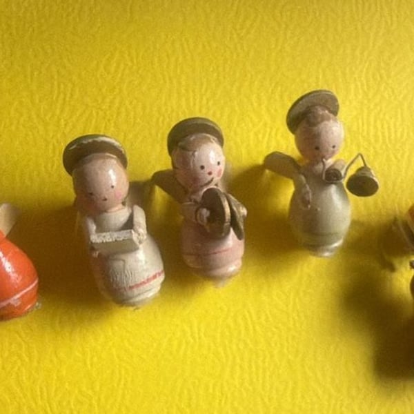 Vintage Hand Painted Wooden Angel Choir Figurines Lot