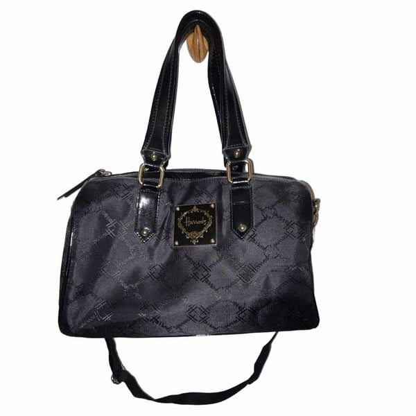 Harrods Black Monogram Boston Bag Y2K Shoulder Crossbody Handbag