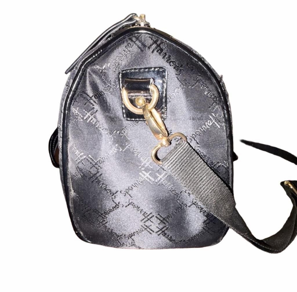 Harrods Black Monogram Boston Bag Y2K Shoulder Crossbody Handbag 8