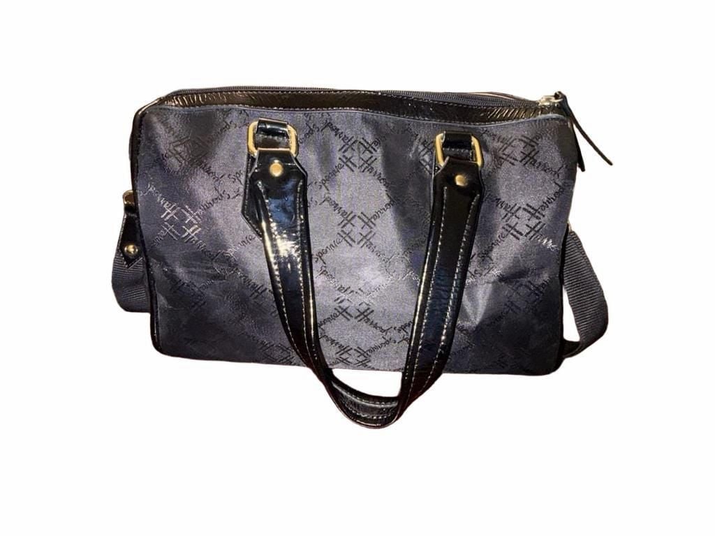 Harrods Black Monogram Boston Bag Y2K Shoulder Crossbody Handbag 9