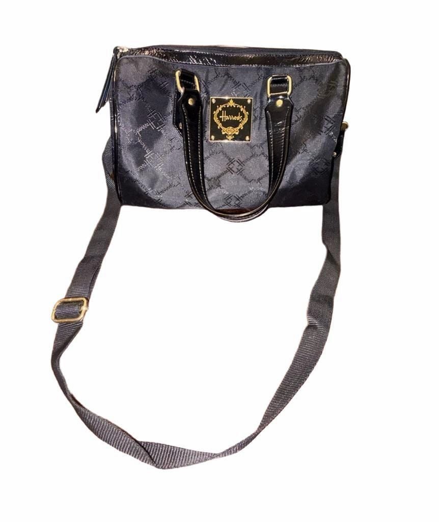 Harrods Black Monogram Boston Bag Y2K Shoulder Crossbody Handbag 13