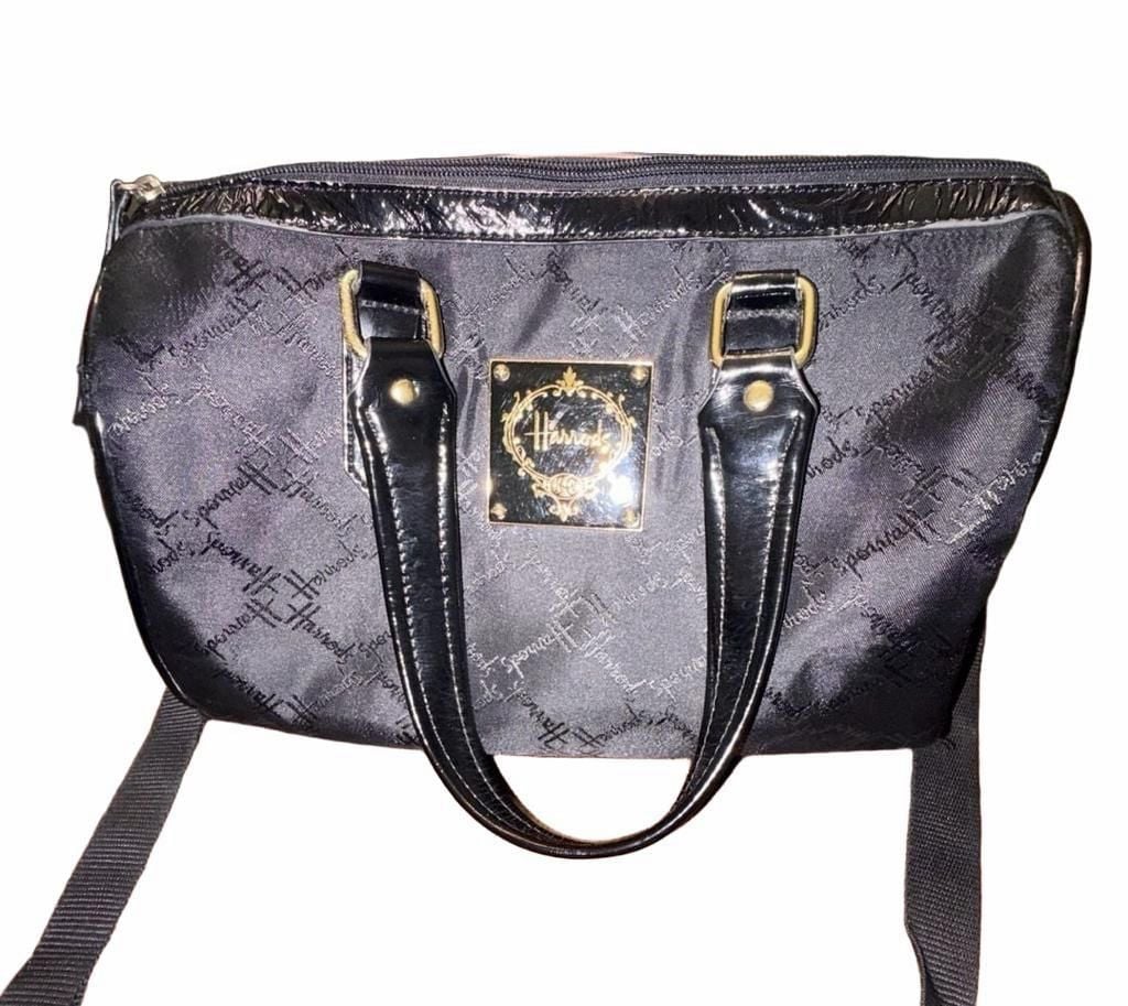 Harrods Black Monogram Boston Bag Y2K Shoulder Crossbody Handbag 14