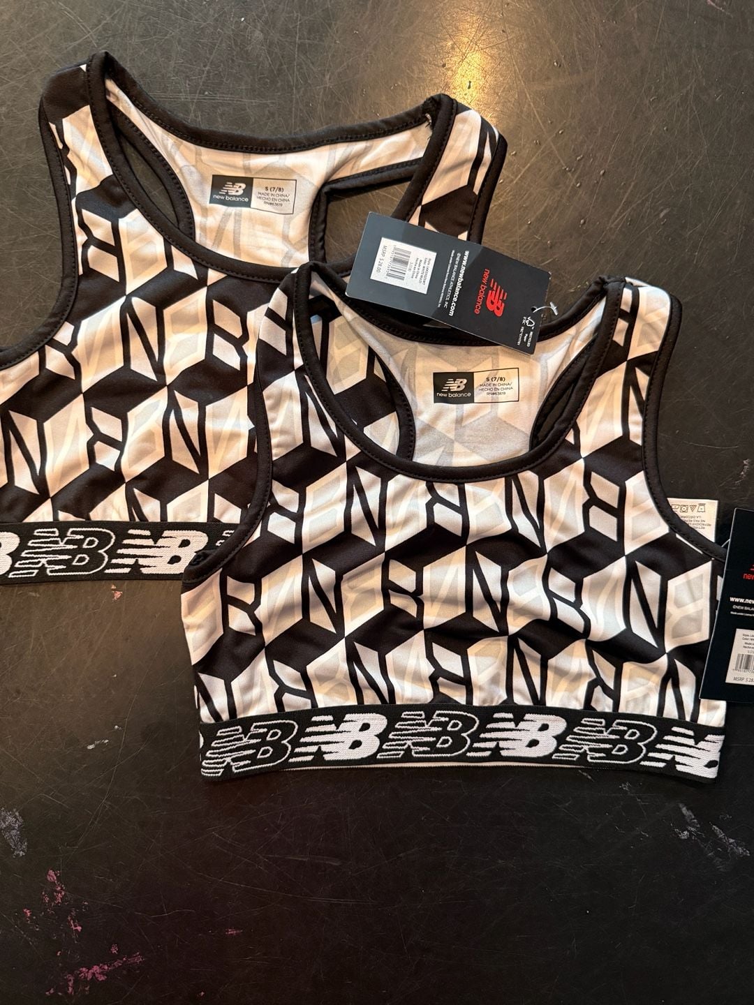 Two Youth New Balance White Multi Geometric Sports Bra Size S 1