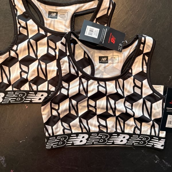 Two Youth New Balance White Multi Geometric Sports Bra Size S