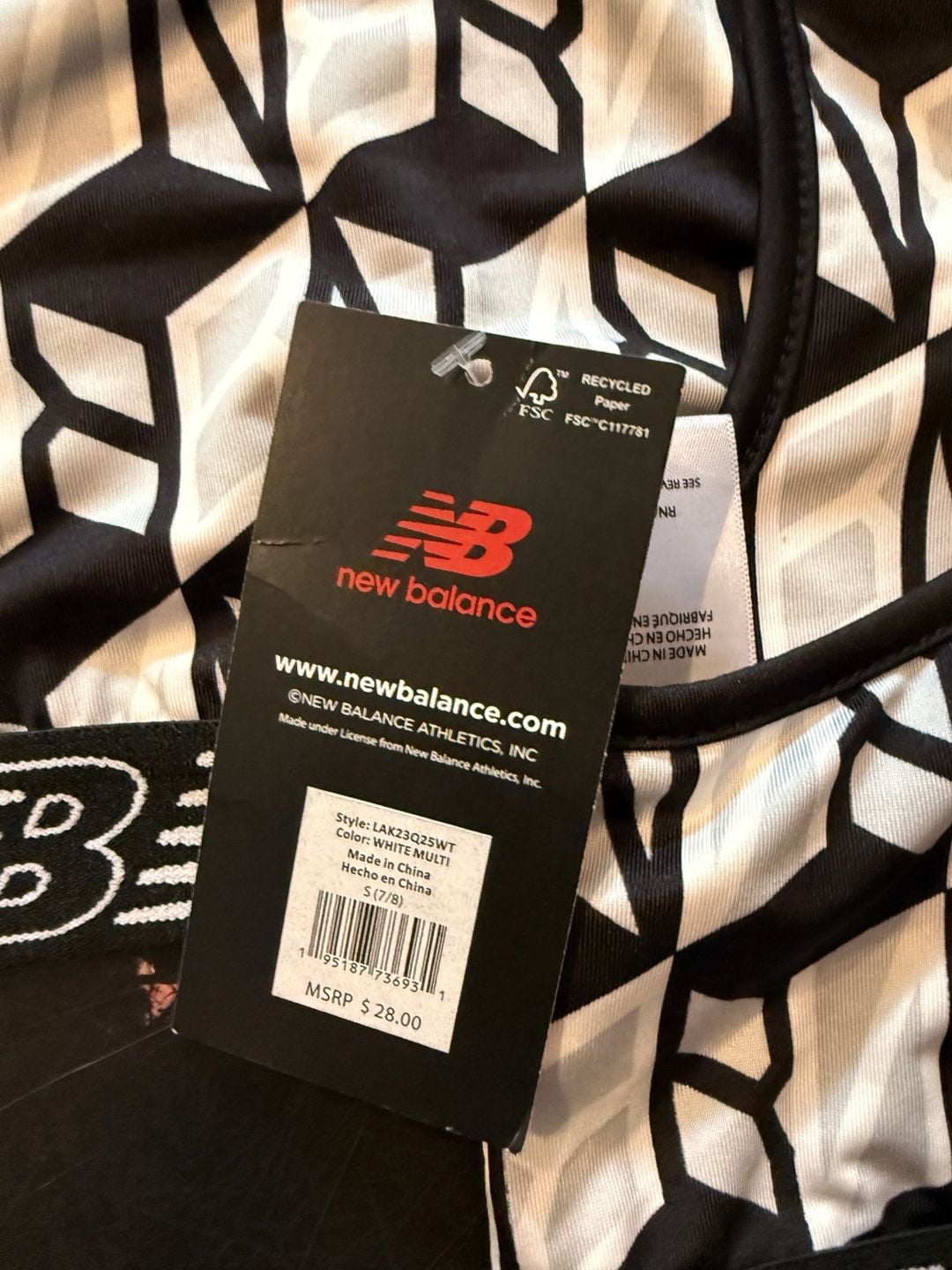 Two Youth New Balance White Multi Geometric Sports Bra Size S 4