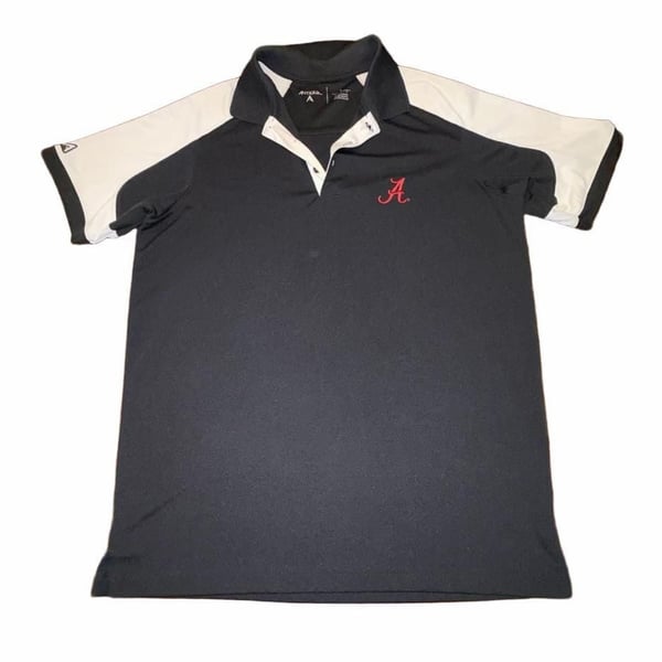 Antigua Alabama Crimson Tide Polo Shirt Mens L Black White NCAA Golf Football