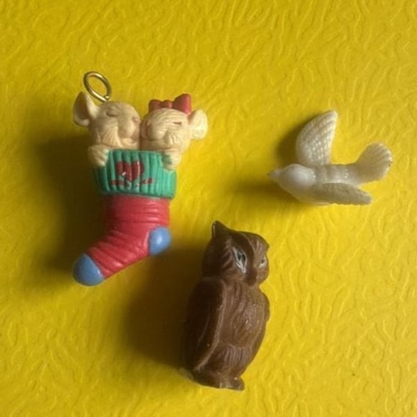 Vintage Christmas Mouse Owl And Dove Mini Ornaments Lot