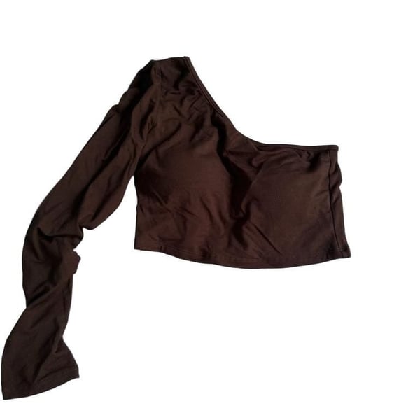 Klassy Network One Shoulder Long Sleeve Crop Top Size L Brown