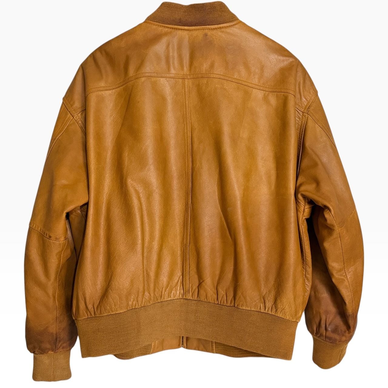 Vintage Mixed Blues Cognac Brown Leather Bomber Jacket Large 5